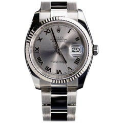 Rolex White Gold Stainless Steel Datejust Roman Dial Wristwatch