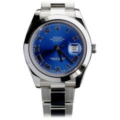 Rolex Stainless Steel Datejust II Blue Roman Dial automatic Wristwatch ref 11630