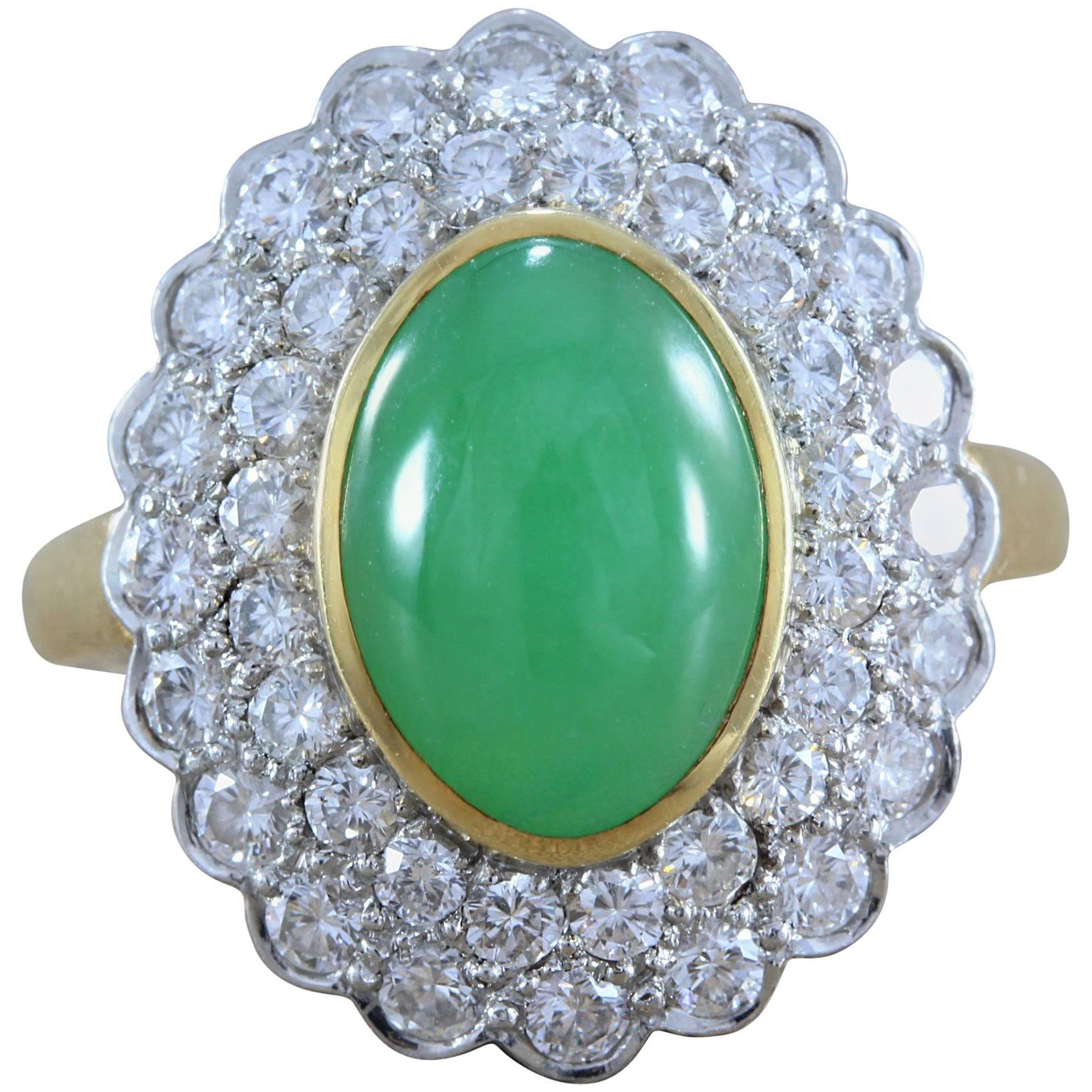 Gumps Jadeite Jade Diamond Gold Ring