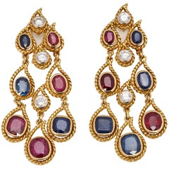 Ruby Sapphire Diamond Ear Pendants