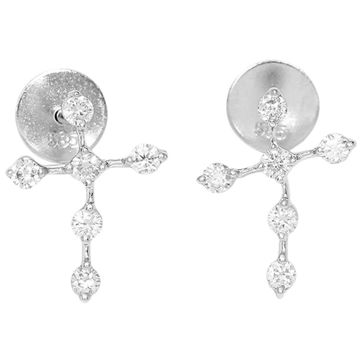 14 Karat White Gold Diamond Cross Earrings