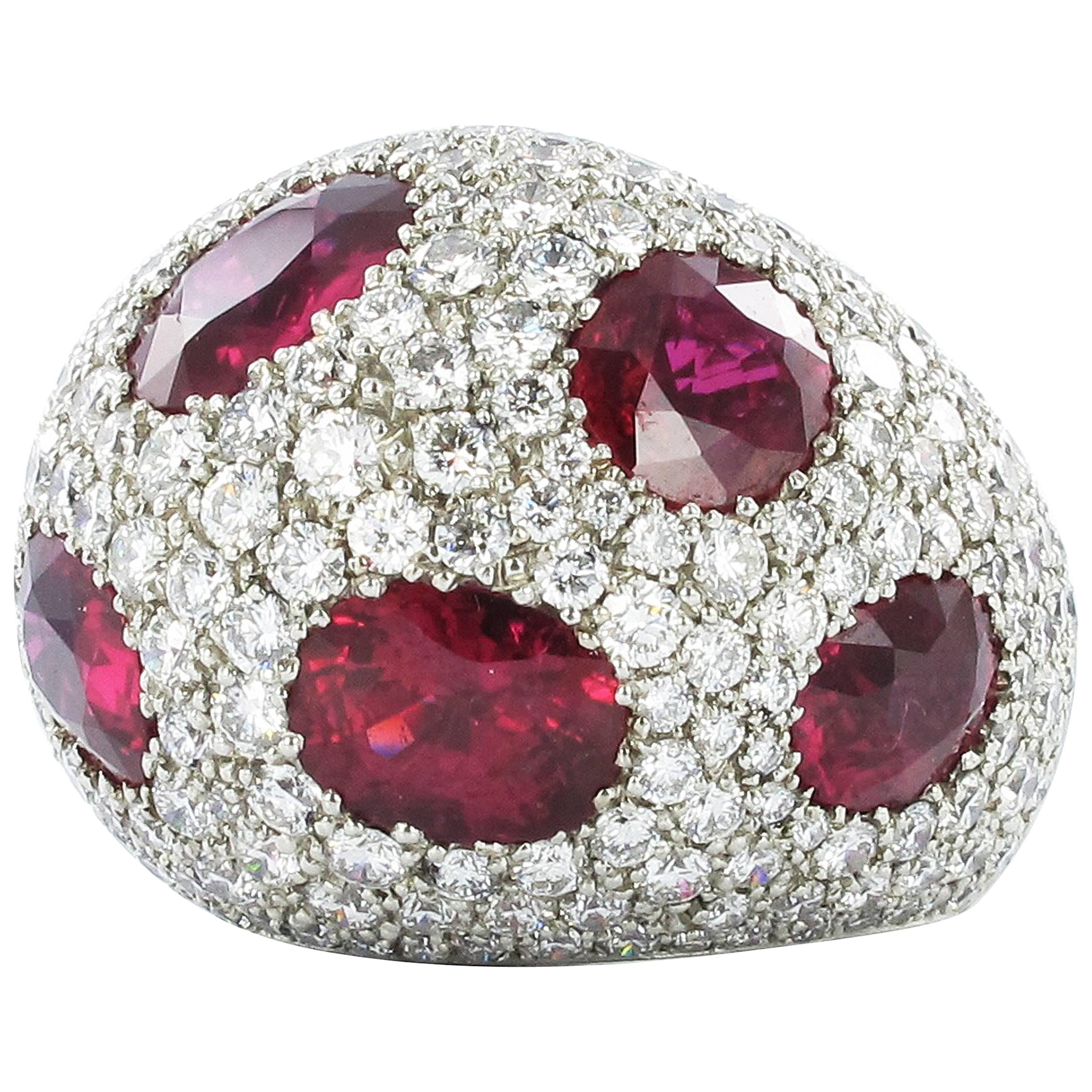 Certified Ruby and Diamond Platinum Cocktail Ring For Sale