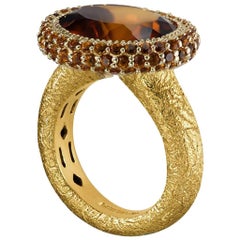 Madeira Citrine Yellow Gold Textured Cocktail Ring One of a Kind