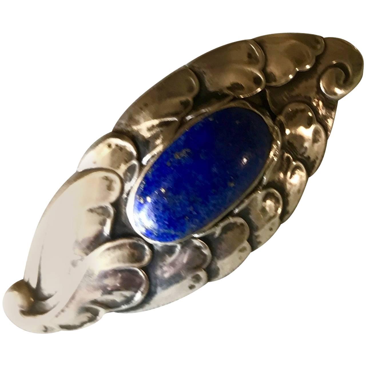 Georg Jensen 830 Silver Brooch No. 168 with Lapis Lazuli For Sale