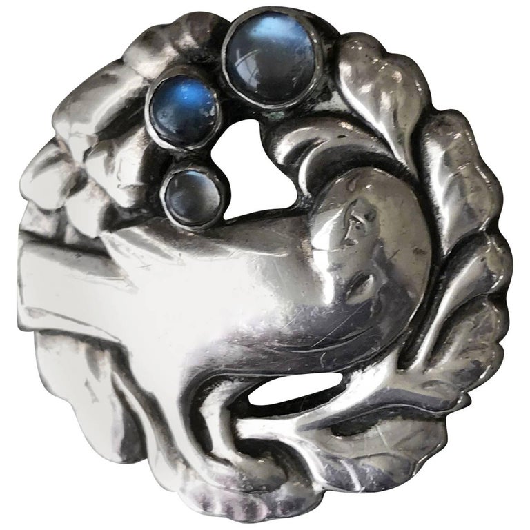 Georg Jensen 830 Silver Bird Brooch No. 134 with Moonstones For Sale at  1stDibs