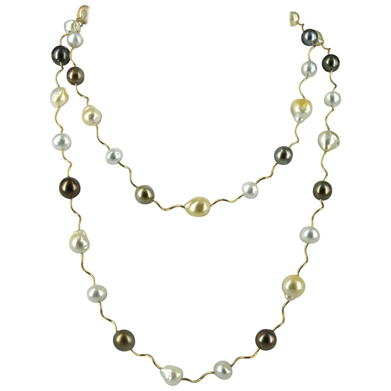 Decadent Jewels Tahitian South Sea Pearl Long Gold Necklace For Sale