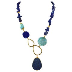Decadent Jewels Lapis Lazuli Peruvian Opal Gold Necklace
