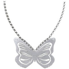 Lizunova Sterling Silver and Diamond Butterfly Pendant Necklace