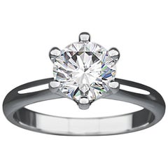 GIA Certified 1 Carat Round Tiffany Style White Gold Solitaire Engagement Ring