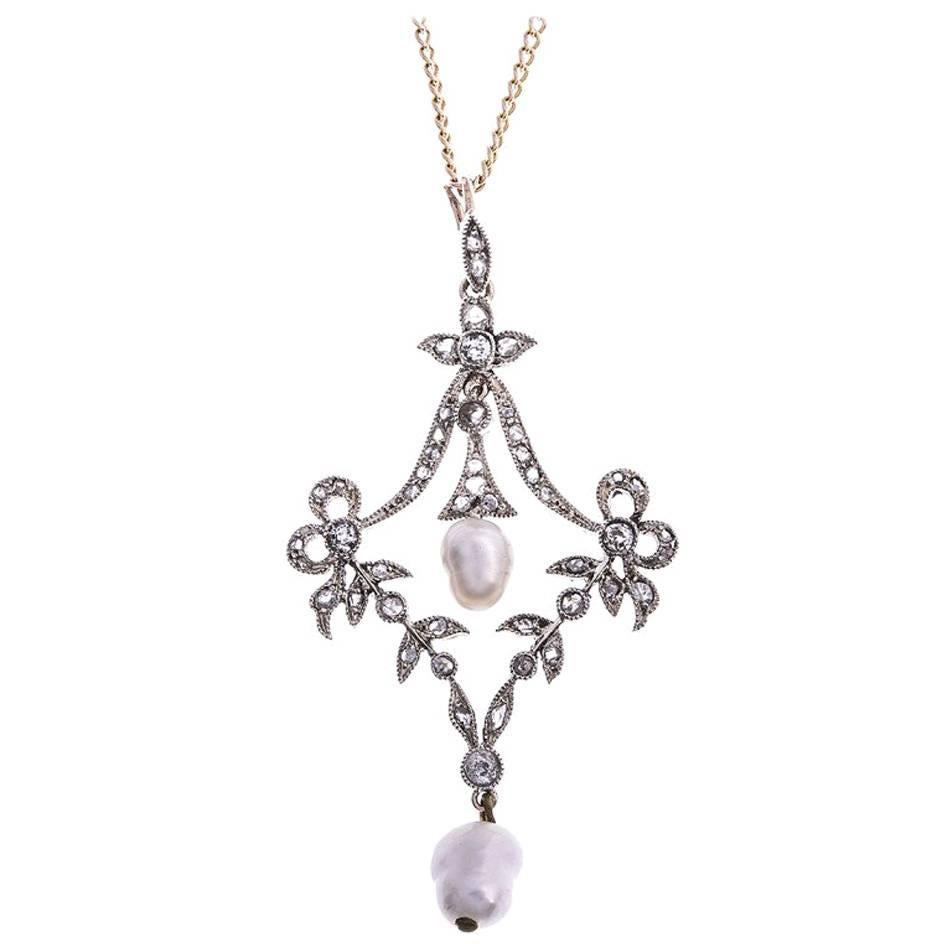 Victorian Diamond and Cultured Pearl Pendant For Sale