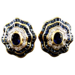 Vintage Diamonds and Sapphires Earrings, circa 1980