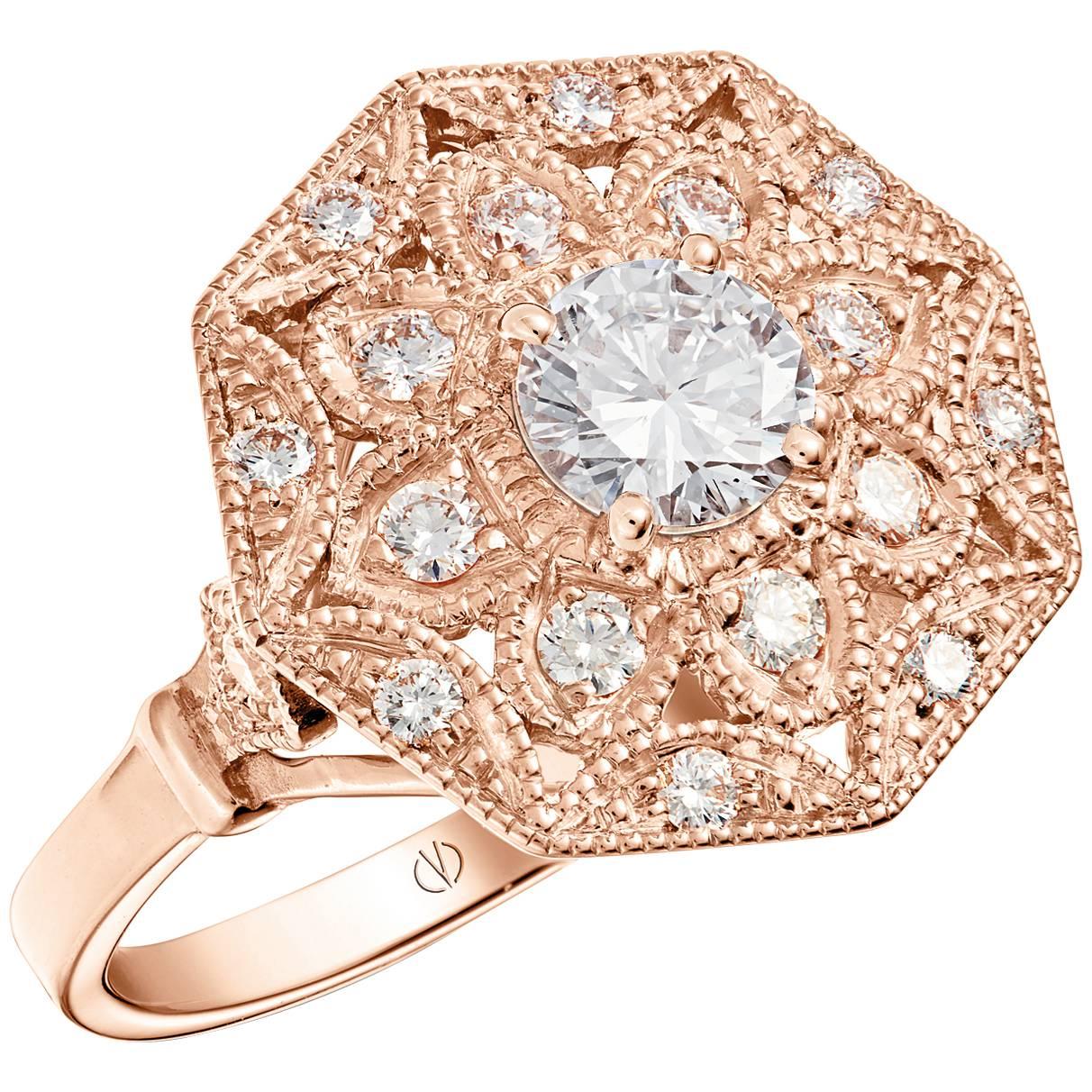 Mayanne  Art Déco style Rose Gold Diamond Ring Designed by Valerie Danenberg For Sale