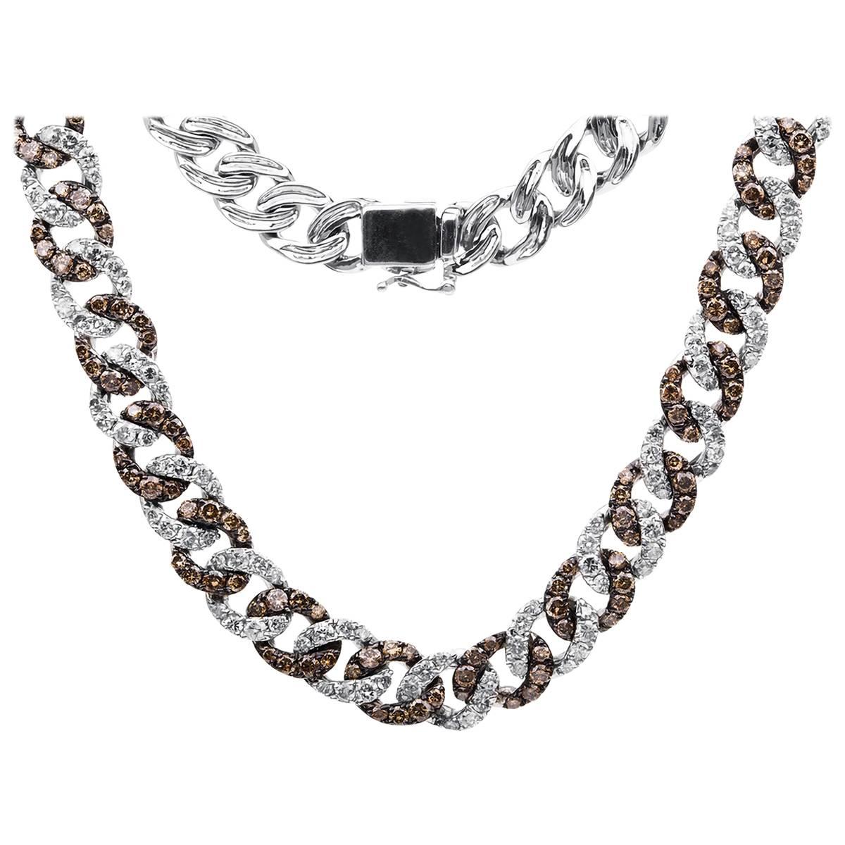 Carlos Udozzo 18 Karat White Gold Rhodium Brown Diamond Necklace For Sale