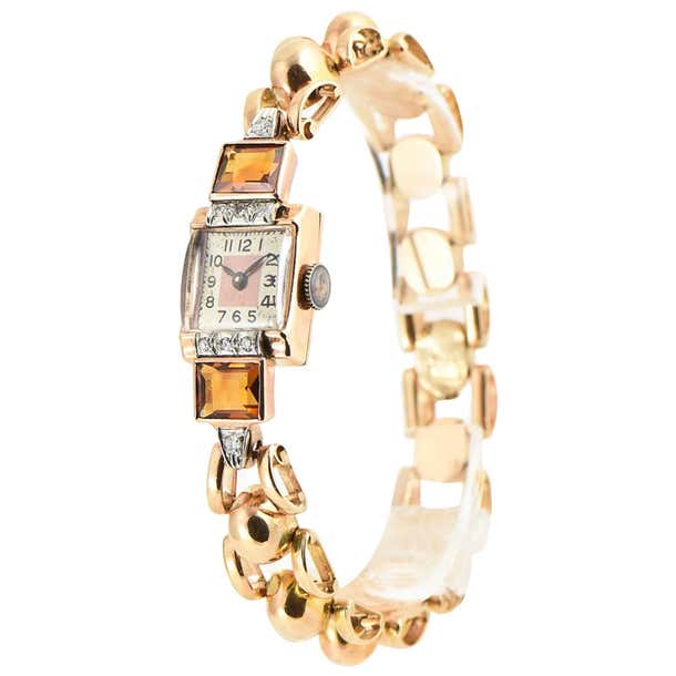 Retro Ladies Rose Gold Diamond Citrine Wristwatch, Circa 1940s at ...