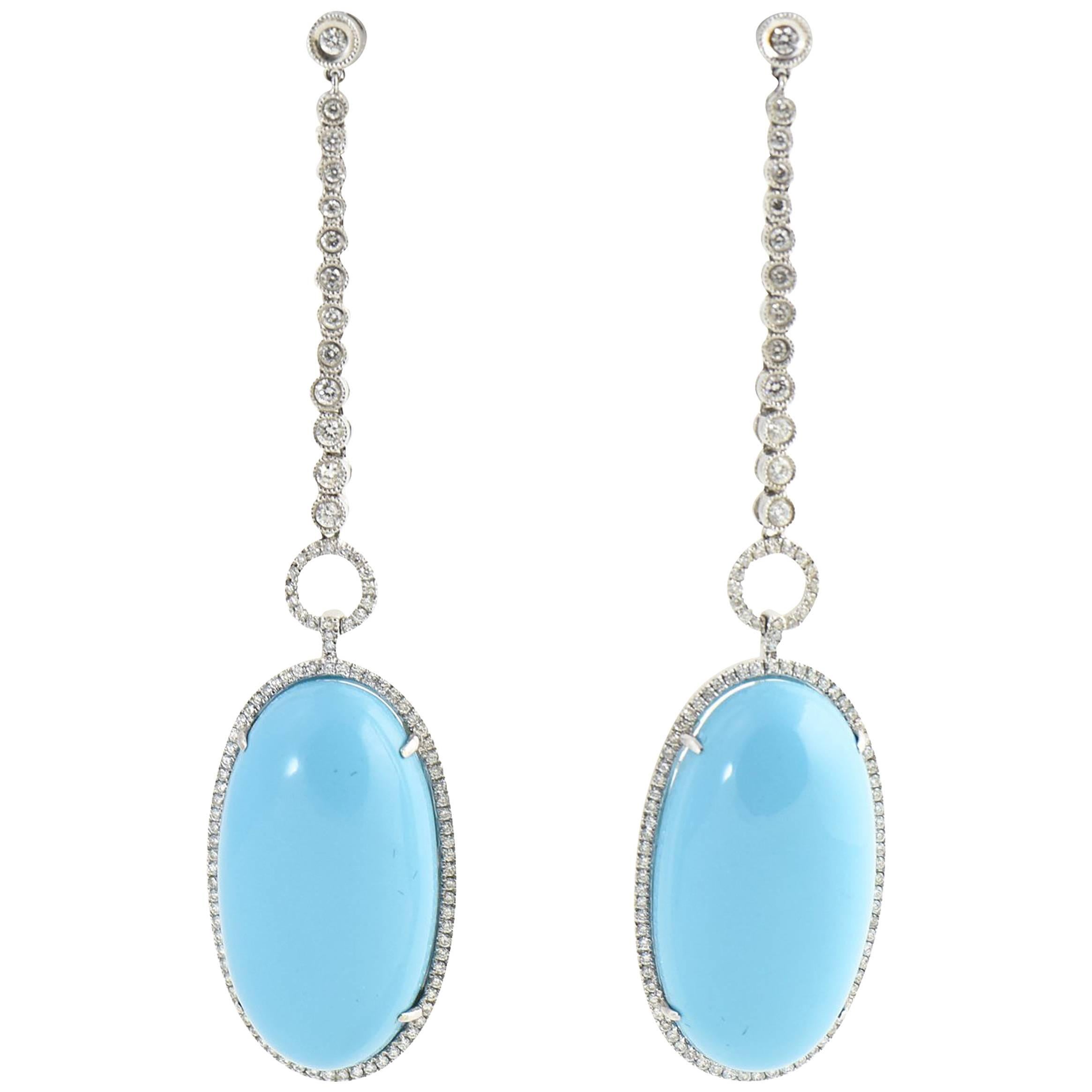 Turquoise Diamond White Gold Drop Cocktail Earrings