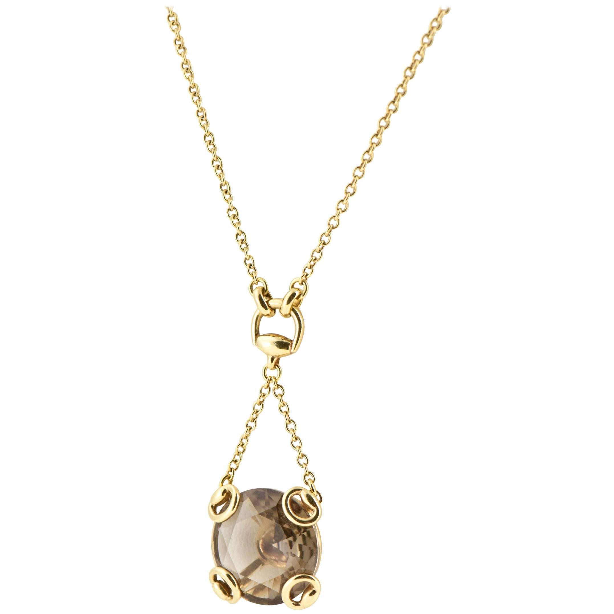 Gucci Smoky Quartz Gold Horsebit Necklace