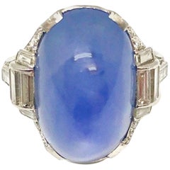 Spectacular Oscar Heyman Diamond and Star Sapphire Art Deco Ring