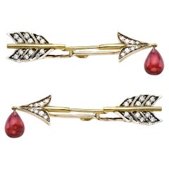 Ark Design, Stud Earrings, Gold and Diamonds with Ruby Blood Drop
