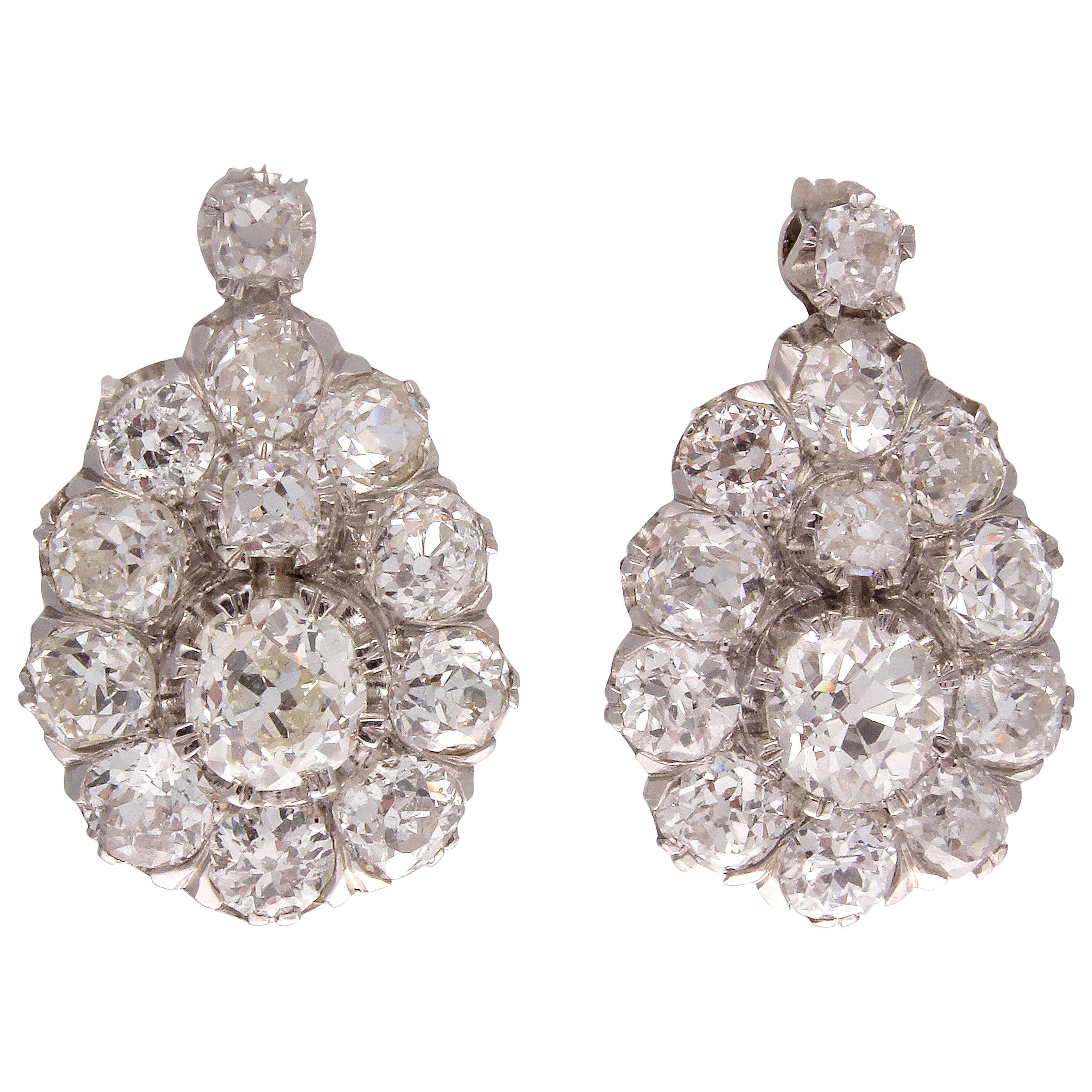 Cluster Diamond Platinum Earrings