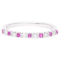 Pink Sapphire and Diamond Wedding Band Ring in White Gold
