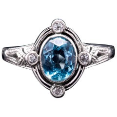Antique Art Deco Grogan Company Aquamarine and Diamond Ring in Platinum