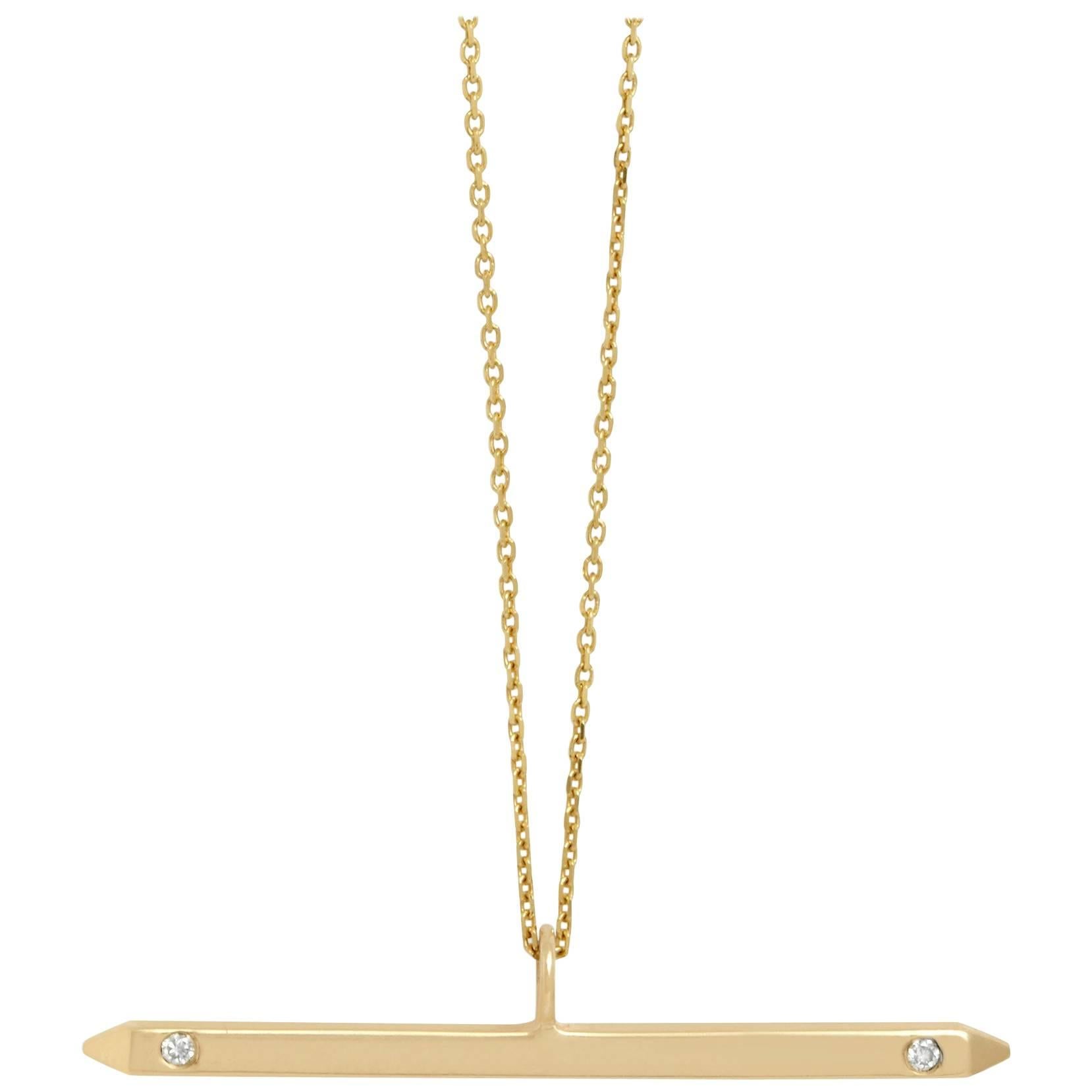 Bar Pendant in Yellow Gold with White Diamonds by Allison Bryan