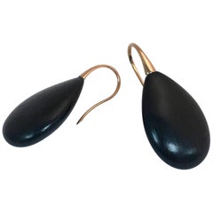 Ebony Wood and Rose Gold 18 Carat Drop Earrings