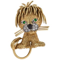 Vintage Van Cleef & Arpels Gold and Enamel "Lion" Brooch with Diamonds and Emeralds