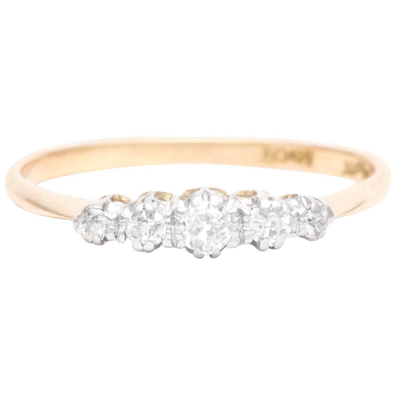 English Diamond Wedding Band in Platinum and Yellow Gold For Sale