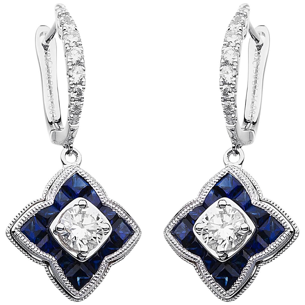 Carlos Udozzo 18 Karat White Gold Blue Sapphire and Diamond Earrings For Sale
