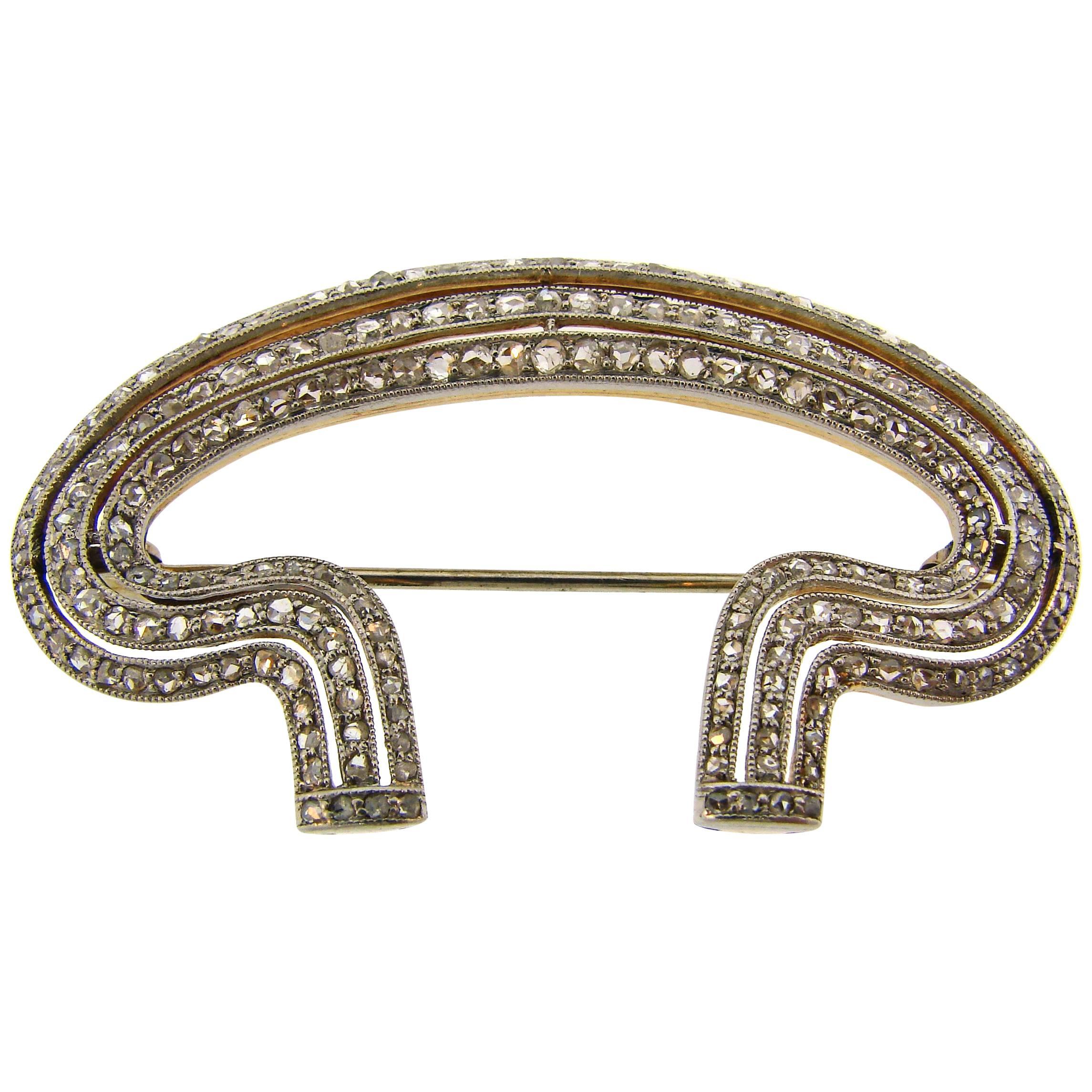 Edwardian Diamond Gold Platinum Crown Brooch at 1stDibs