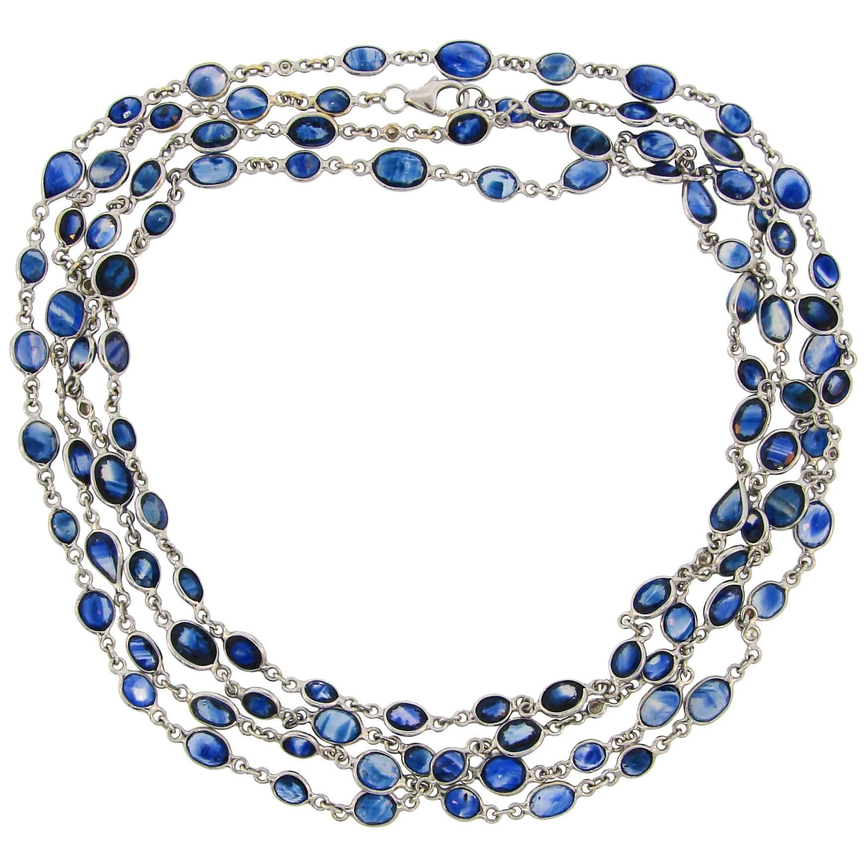 Sapphire Diamond by the Yard White Gold Chain Necklace
