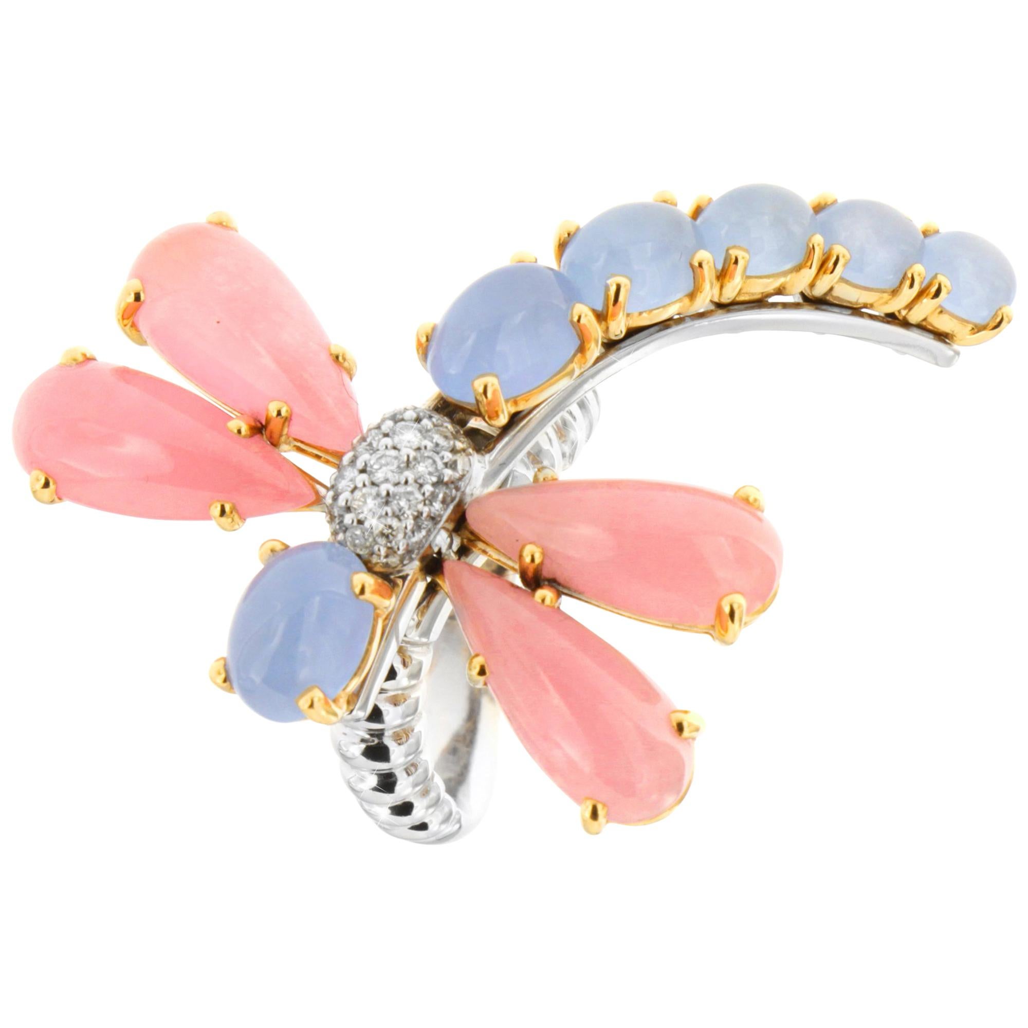 Zorab Creation, the Jade and Diamond Pastel Dragonfly Motion Ring