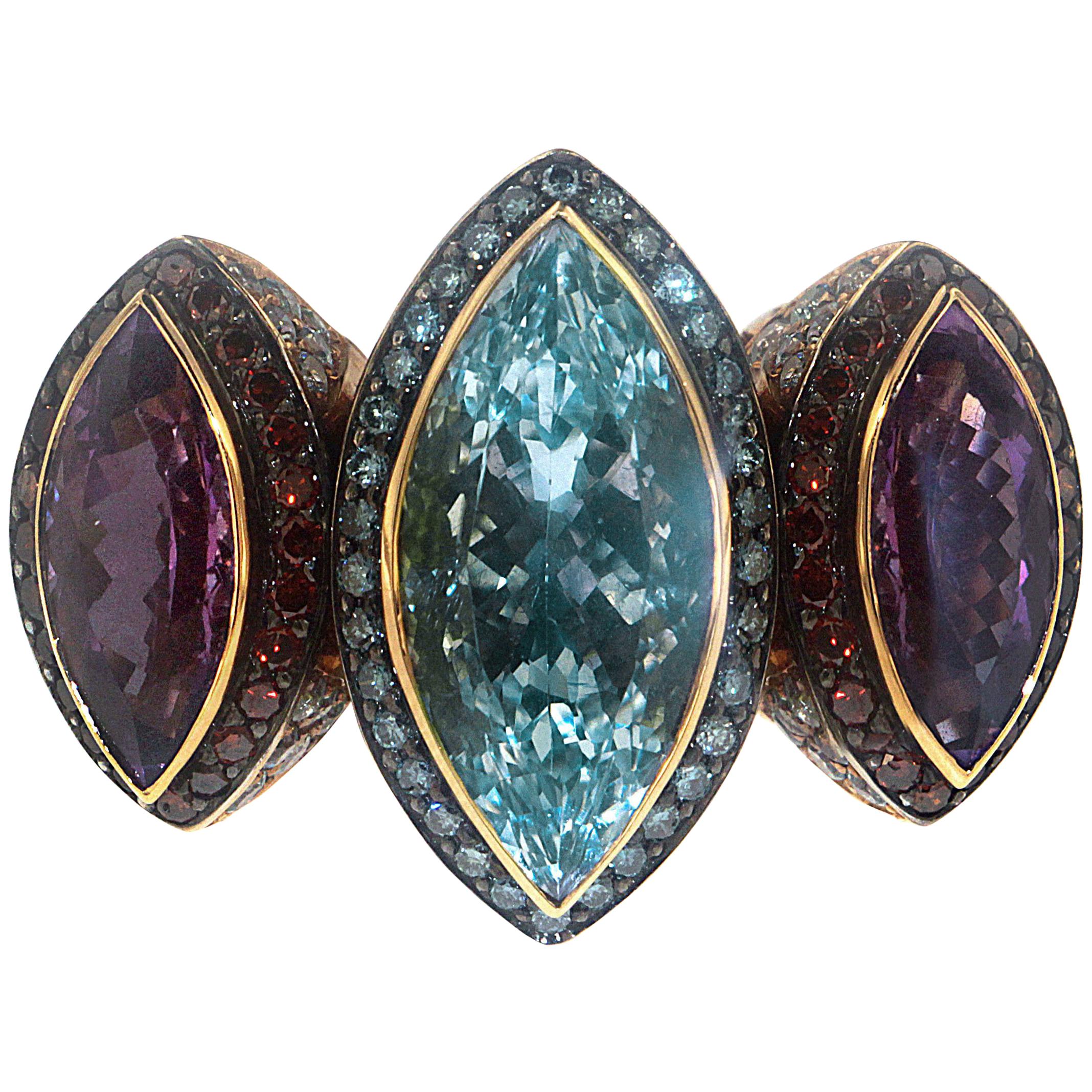 Zorab Creation, the Jezebel Marquis Amethyst and Blue Topaz Ring For Sale