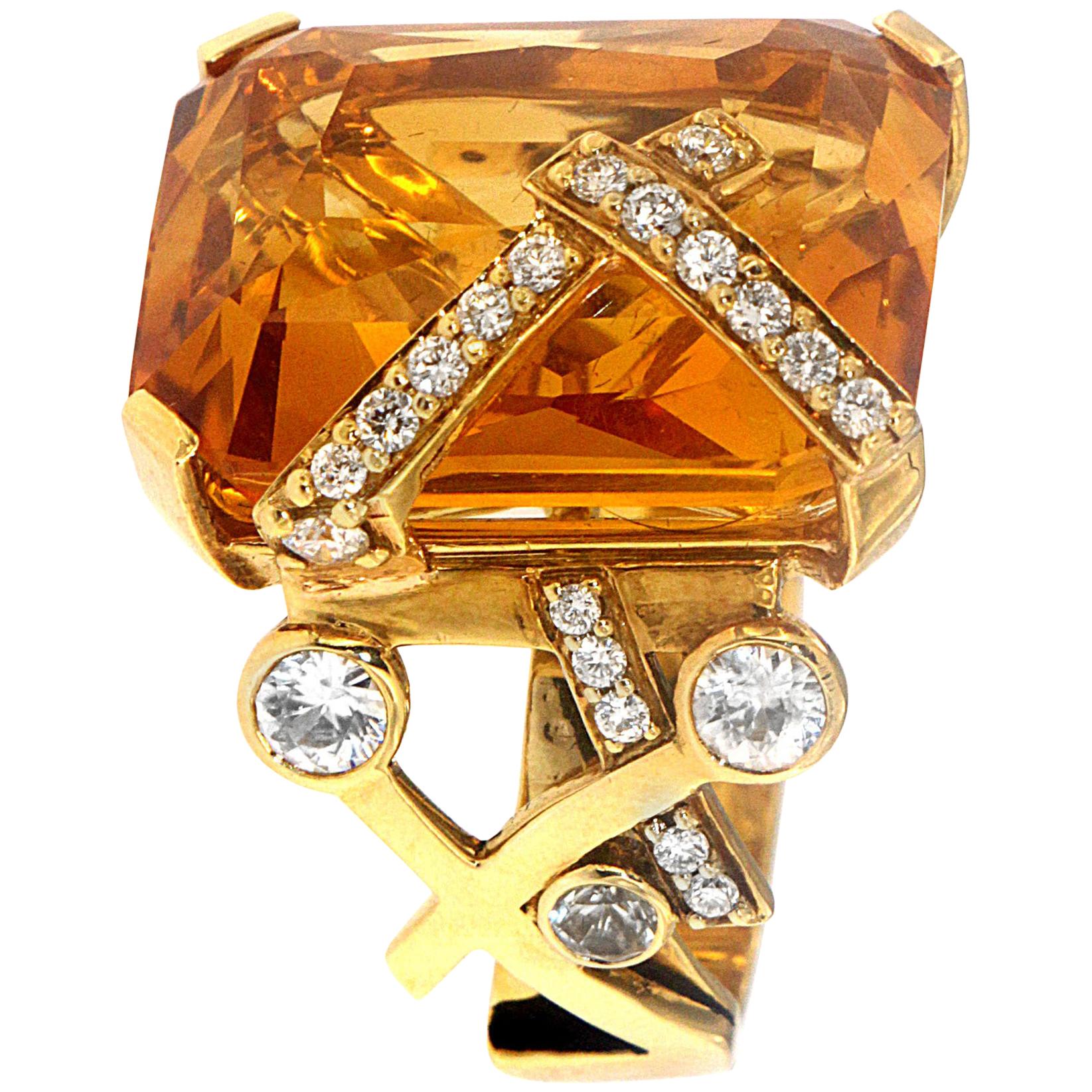 Zorab Creation, the 26.30 Carat Citrine Candy Ring with Diamonds and Sapphires For Sale