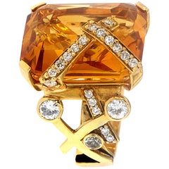 Bague bonbon en citrine de 26,30 carats avec diamants et saphirs, par Zorab Creation