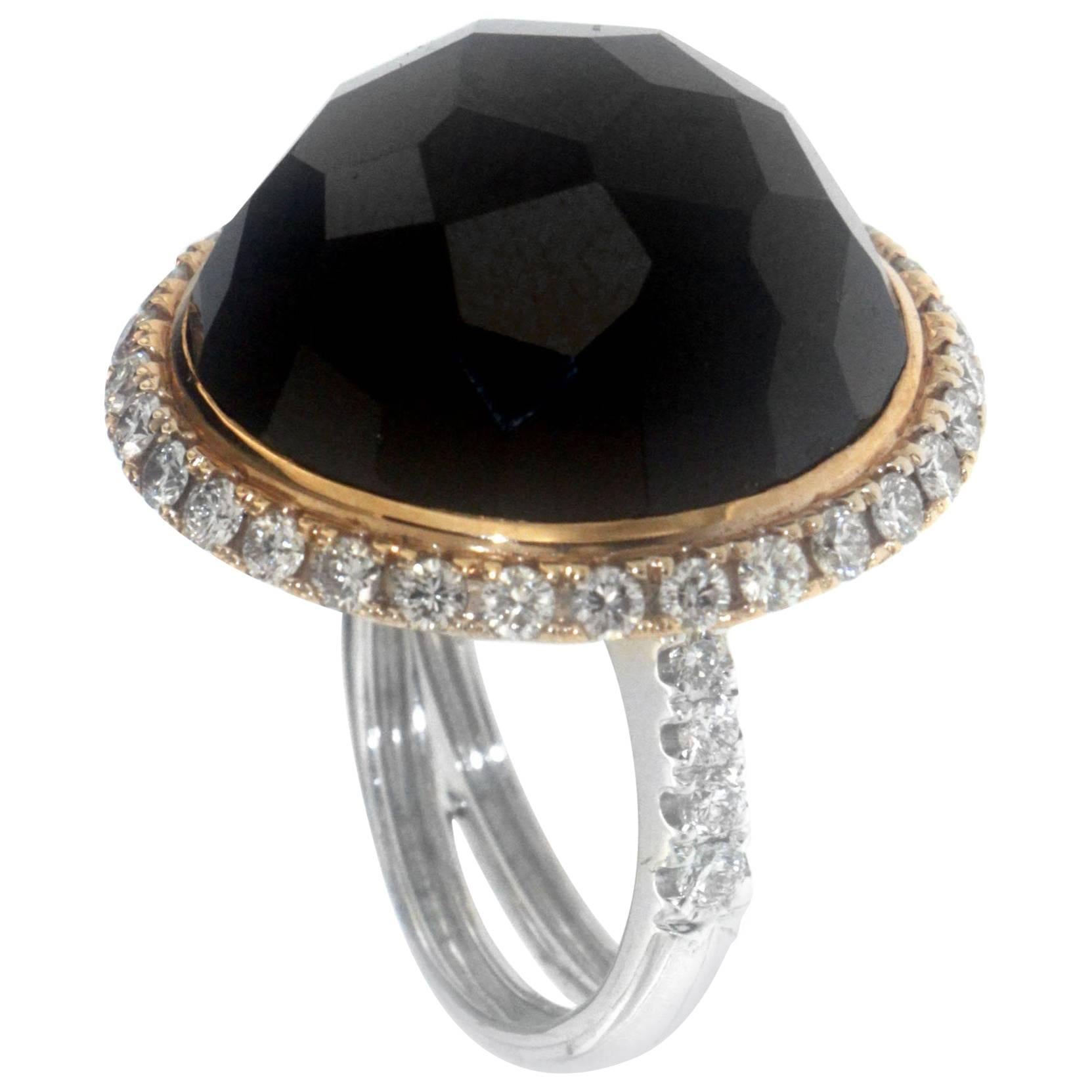 Zorab Creation 43.57 Carat Black Spinel White Diamond Dome Cocktail Ring For Sale