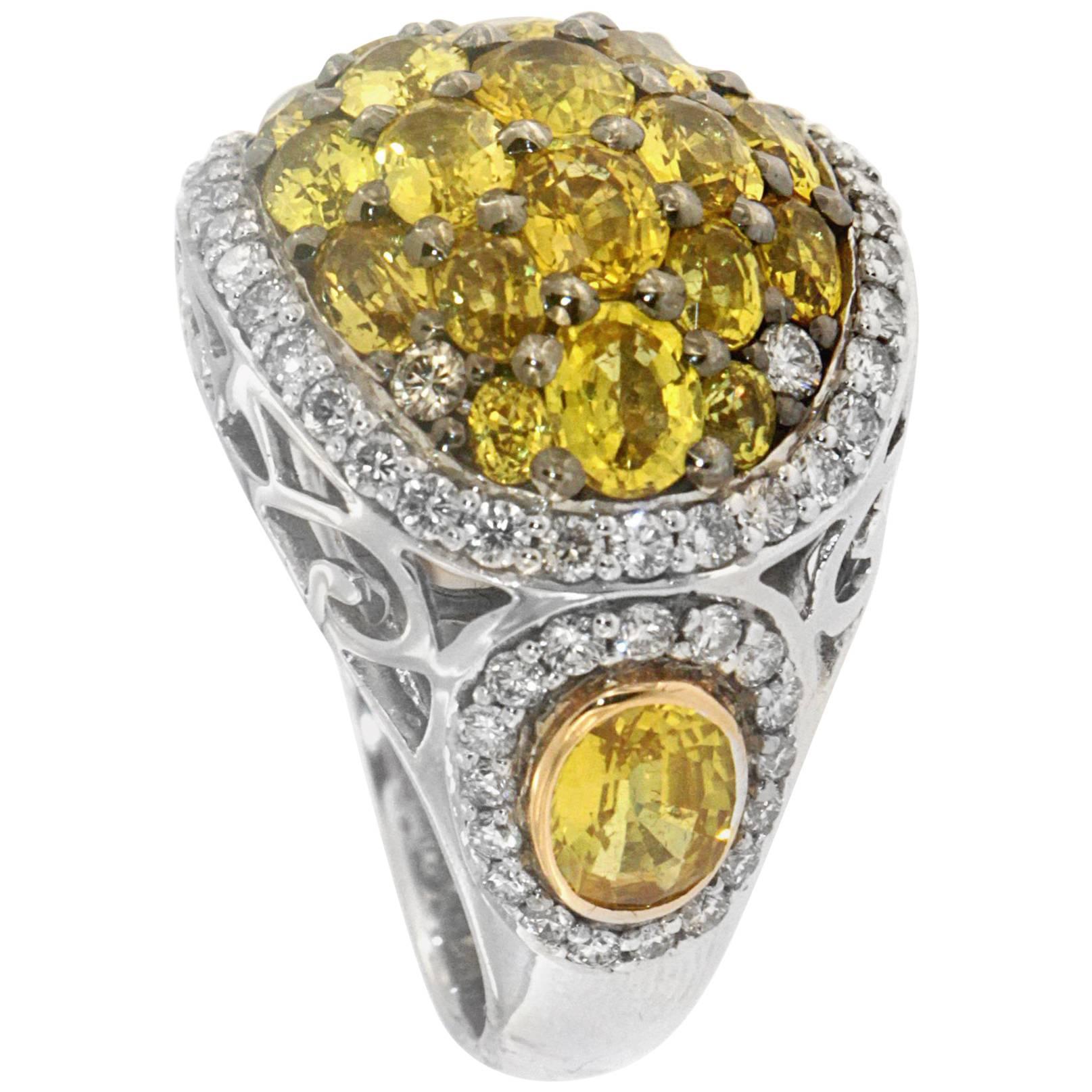 Zorab Creation Yellow Sapphire and White Diamond Cocktail Ring For Sale