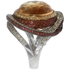 Zorab Creation Diamond 16.55 Citrine Carat Citrine Quartz Round Dome Ring