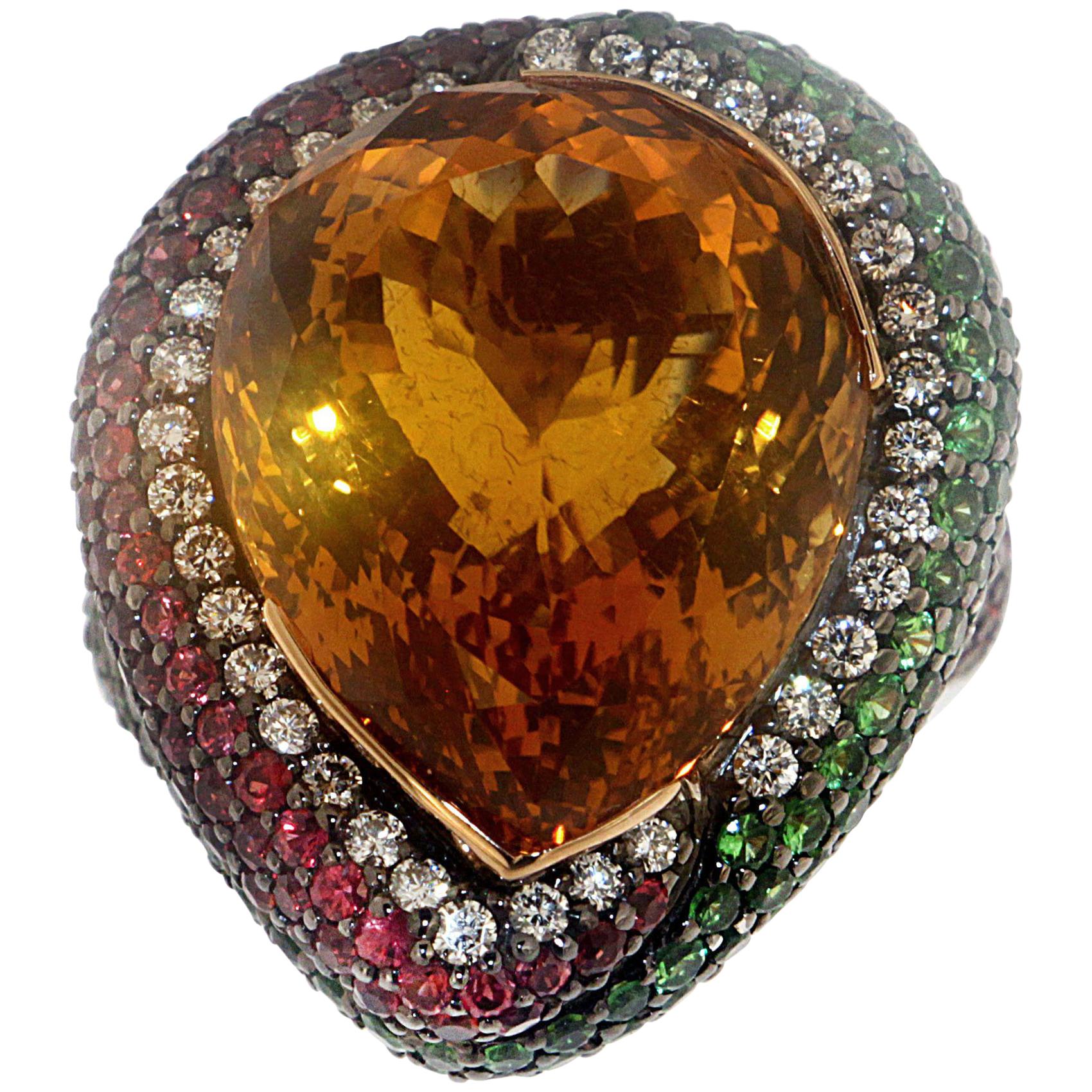 Zorab Creation, the Sunset Garden Ring in 32.30 Carat Citrine For Sale