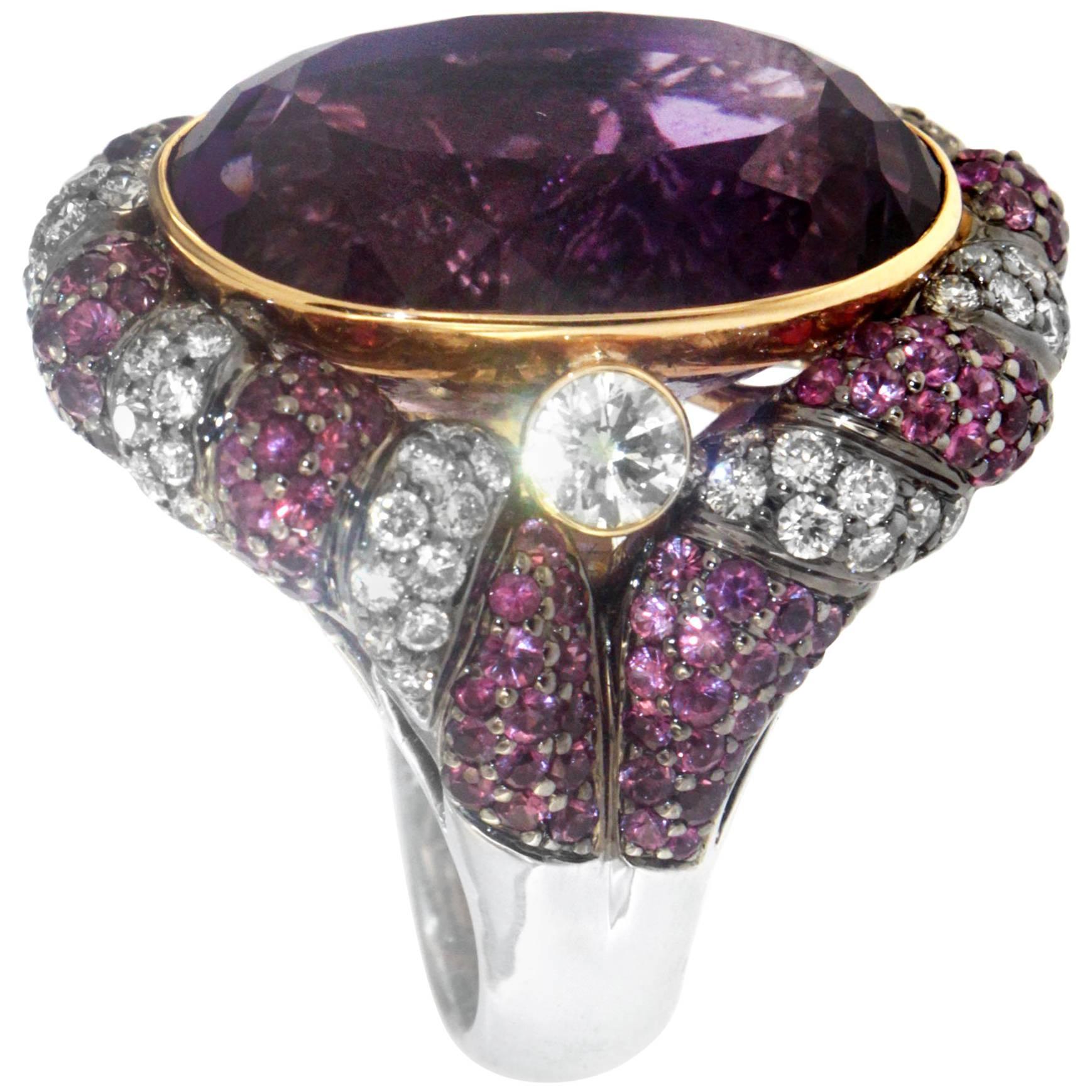 Zorab Creation 19.89 Carat Amethyst Pink Sapphire Diamond Cocktail Ring