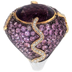 Zorab Creation 12.82 Carat Amethyst Pink Sapphire Diamond Cocktail Ring