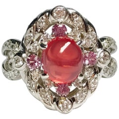 Matsuzaki PT900 Cabochon Pink Spinel Pink Sapphire Diamond Ring
