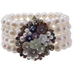 Beaded Bracelet and Gold and Gemstones Clasp