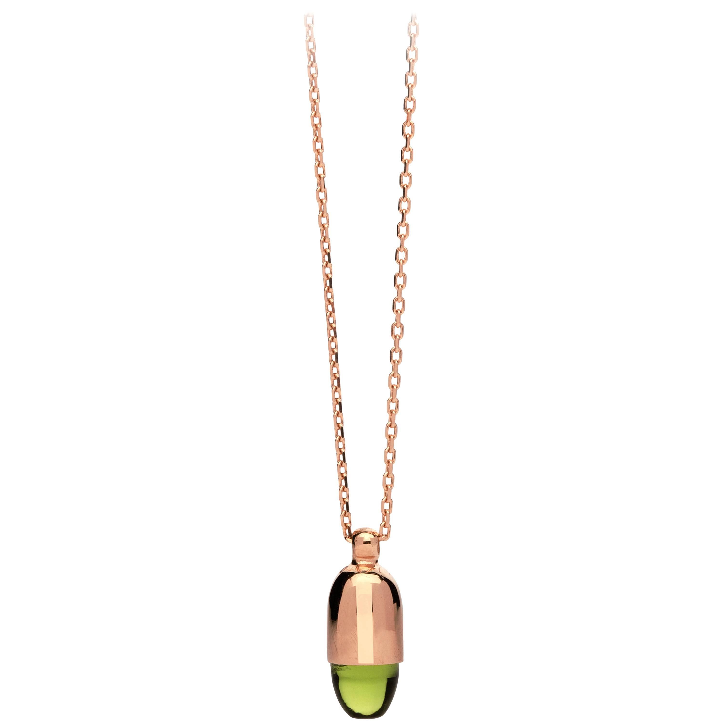 MAVIADA's Skopelos mini 18 Karat Rose Gold Green Amethyst Quartz Necklace For Sale