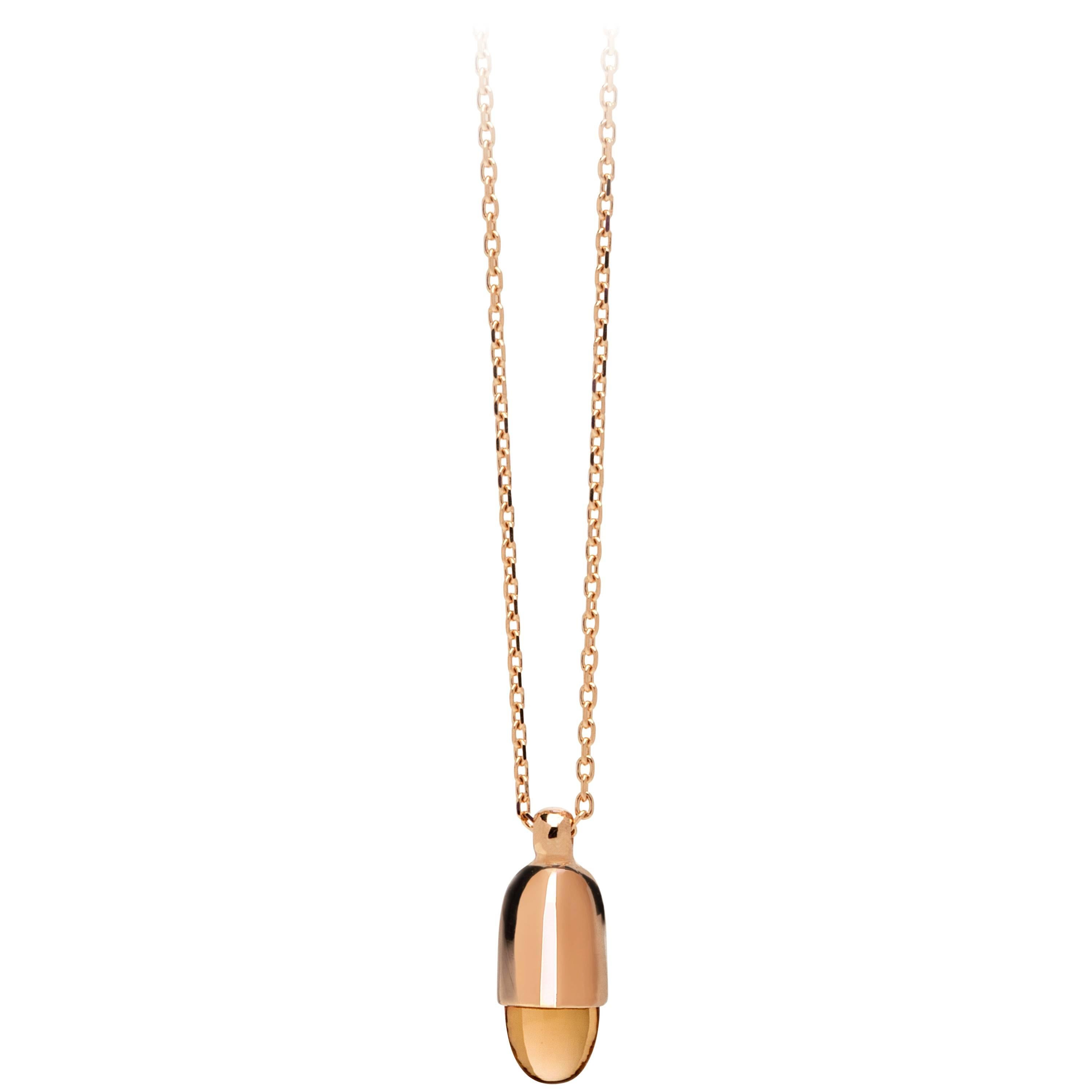 MAVIADA's 18k Skopelos mini Rose Gold Champagne Quartz Dome Pendant Necklace For Sale