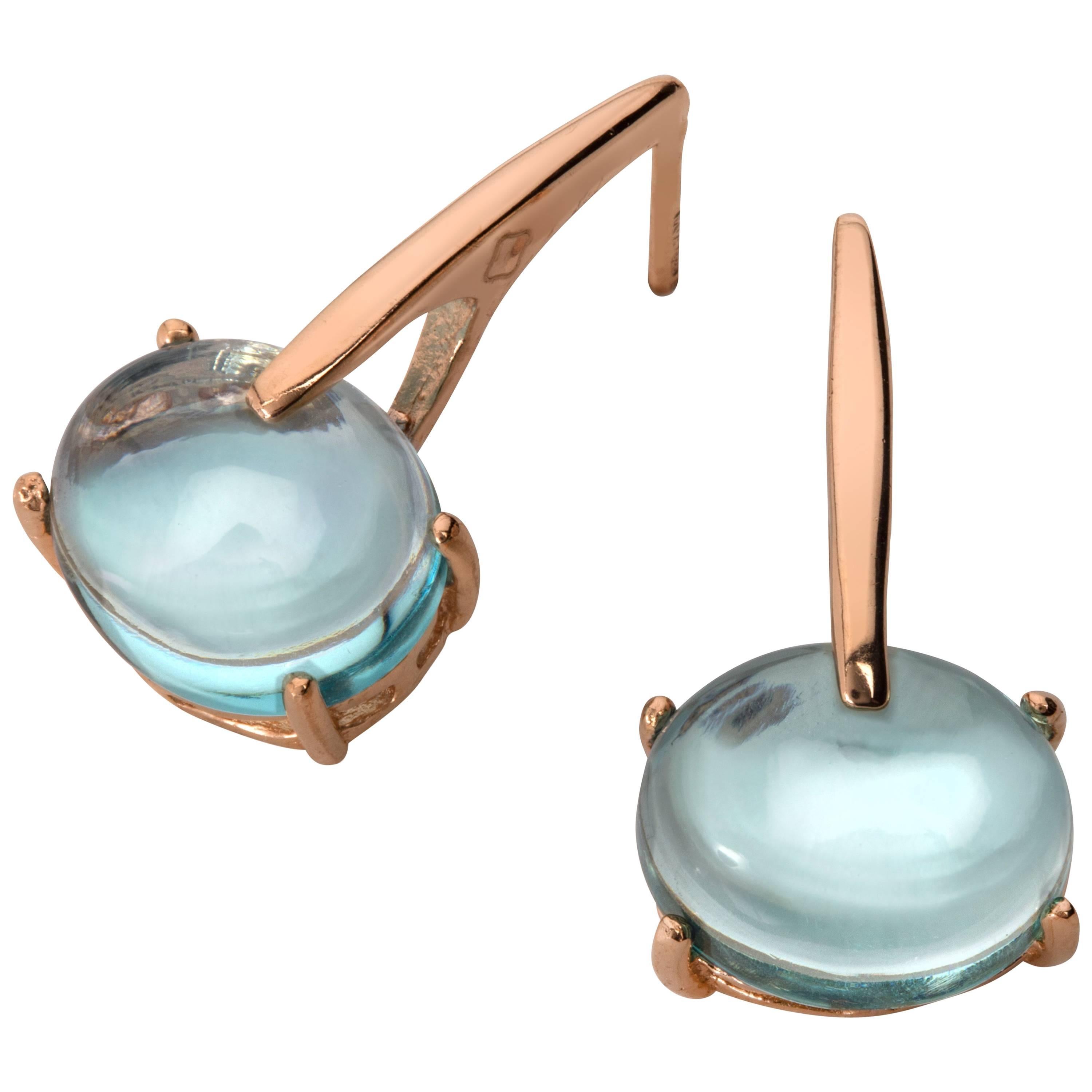 MAVIADA's 18 Karat Rose Gold Vermeil Aqua Blue Quartz, Gold Drop Long Earrings