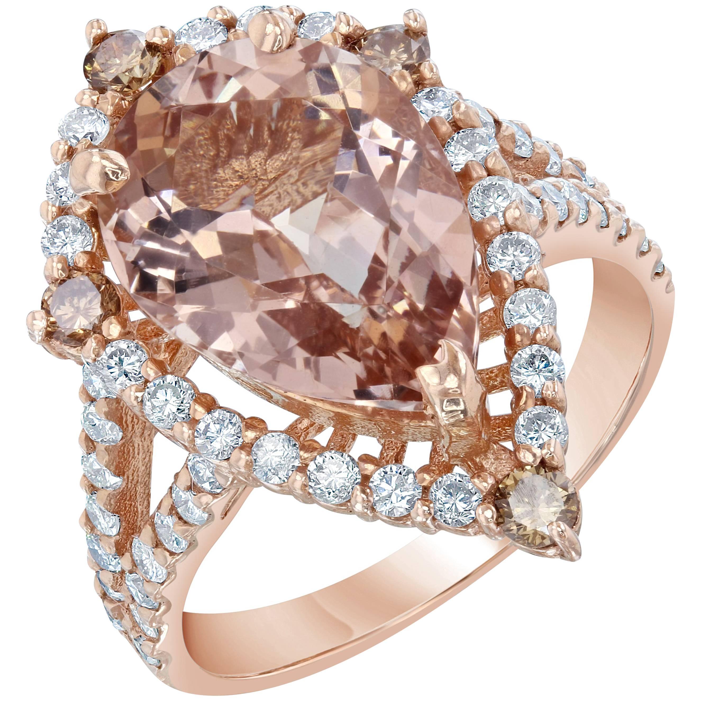 4.63 Carat Pear Cut Morganite Diamond Rose Gold Ring
