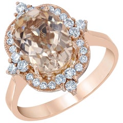 3.01 Carat Morganite Diamond  14 Karat Rose Gold Ring