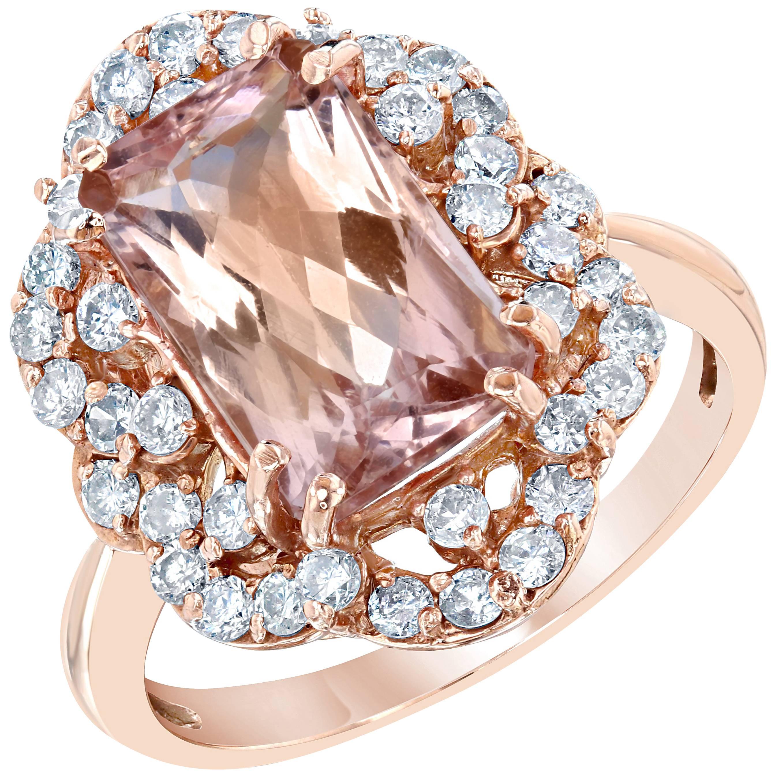 4.80 Carat Morganite Diamond Rose Gold Art Deco Style Ring